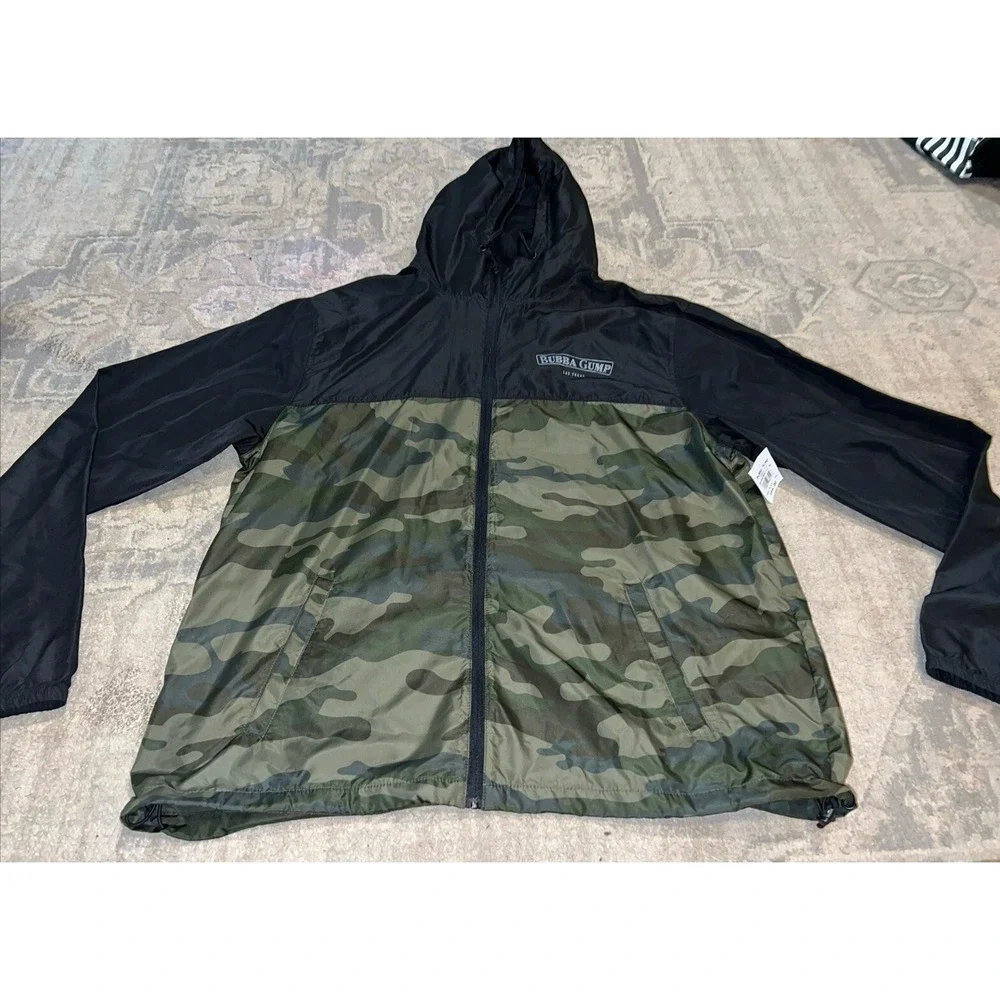 Bubba Gump Las Vegas Green Camo‎ Zip windbreaker hood jacket Mens Sz XXL 2XL New